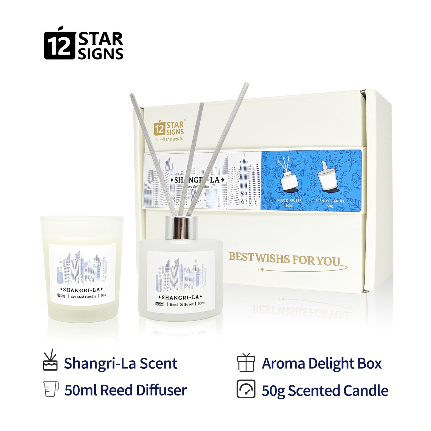 12StarSigns Aroma Delight Box Reed Diffuser&Scented Candle