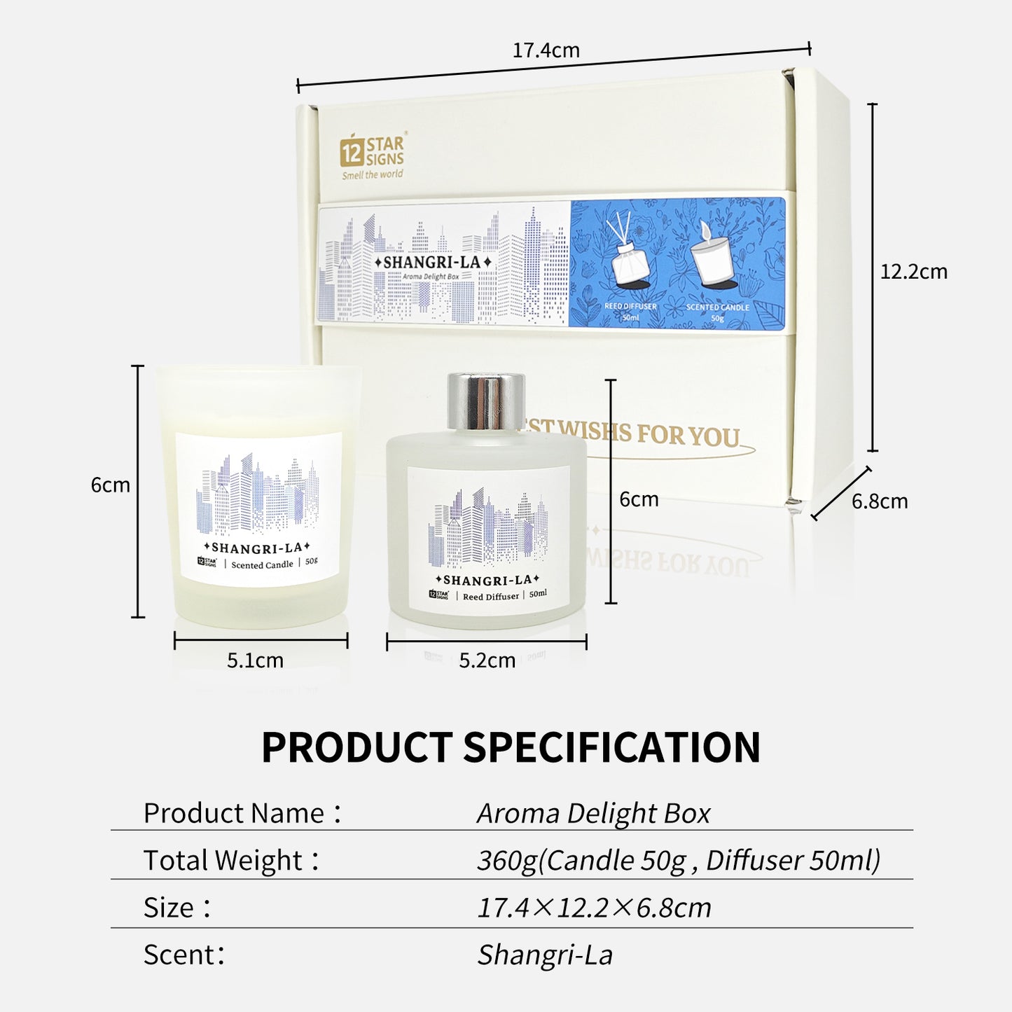 12StarSigns Aroma Delight Box Reed Diffuser&Scented Candle