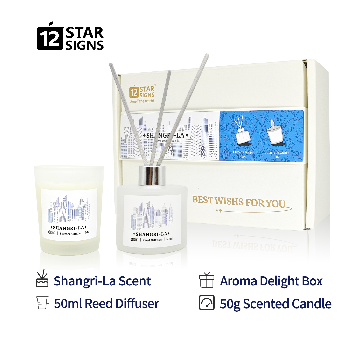 12StarSigns Aroma Delight Box Reed Diffuser&Scented Candle
